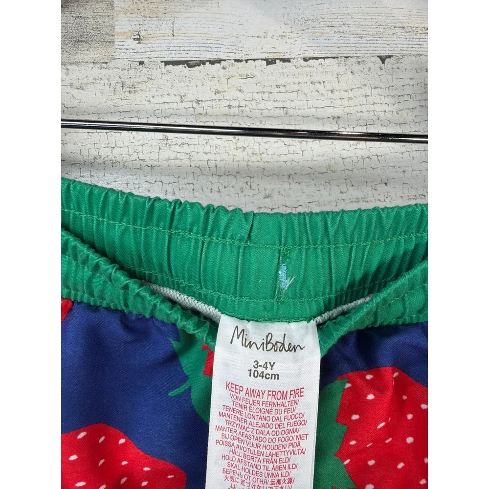 Mini Boden Swim Trunks Boys 3-4Y Blue Strawberry Print Fruit Resort Vacay